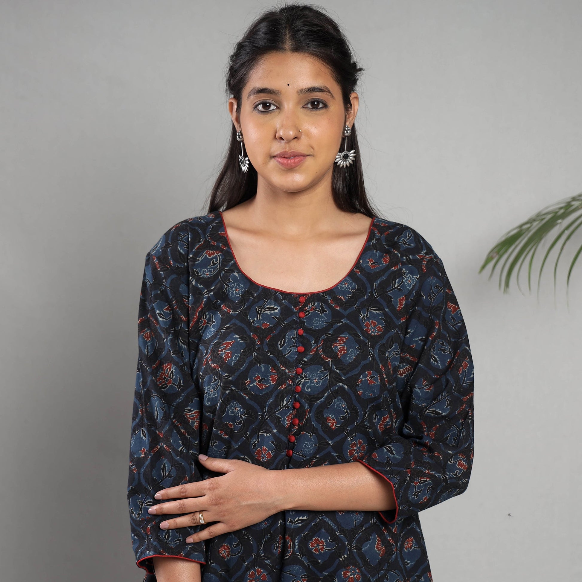 Black Indigo Ajrakh Block Printing Cotton Kurta with Palazzo Set