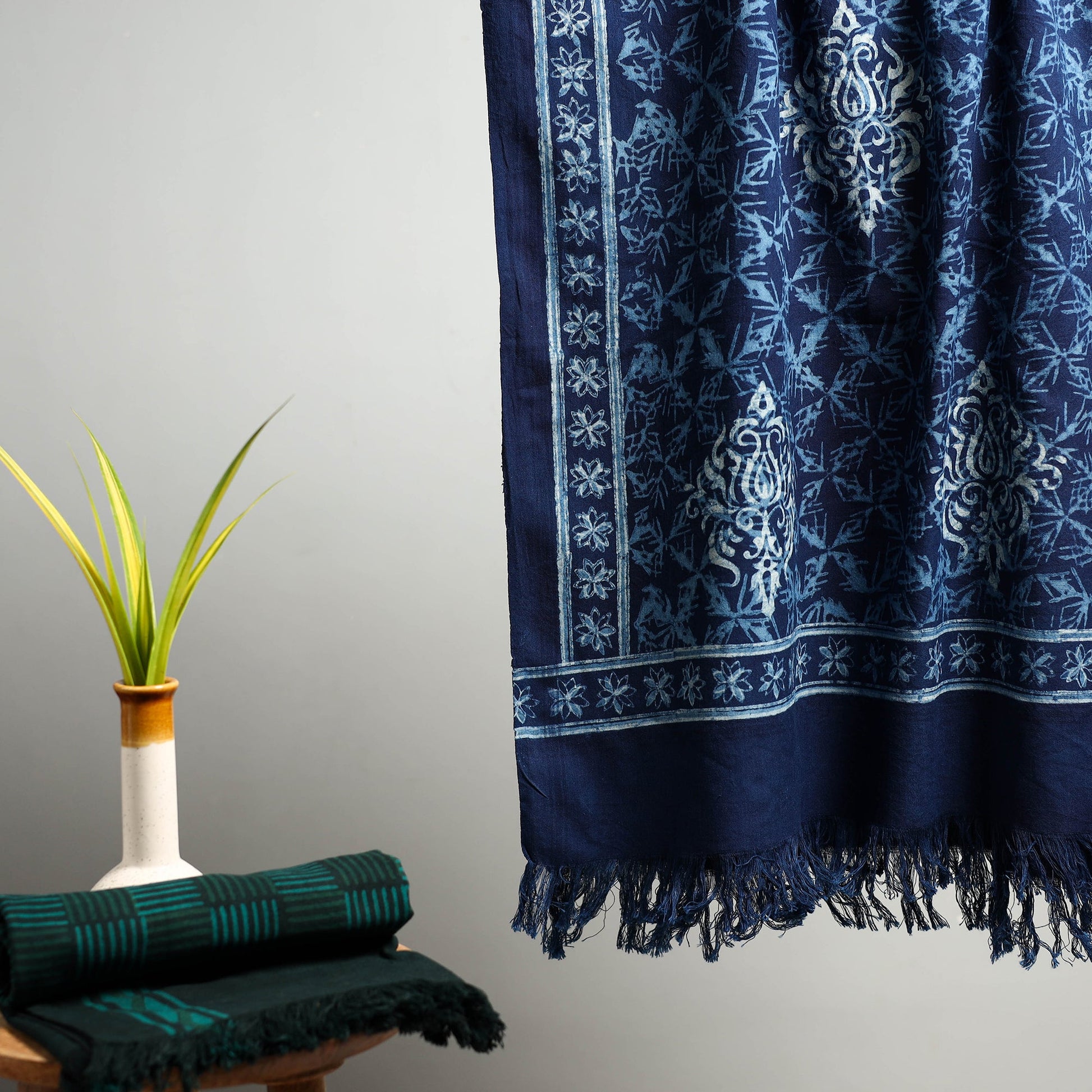 Blue - Akola Block Print Pure Handloom Cotton Towel 19