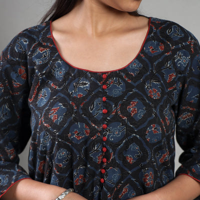 Black Indigo Ajrakh Block Printing Cotton Kurta with Palazzo Set