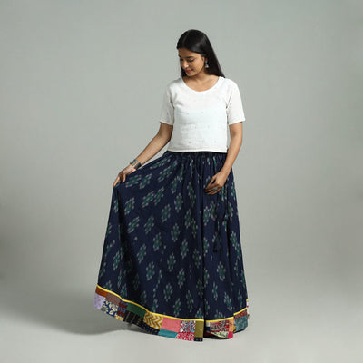 Blue - 24 Kali Patchwork Cotton Pochampally Ikat Skirt 35