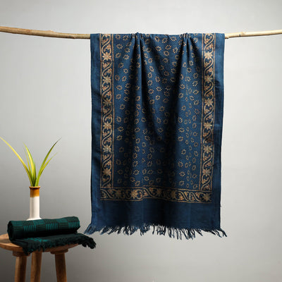 Blue - Akola Block Print Pure Handloom Cotton Towel 20