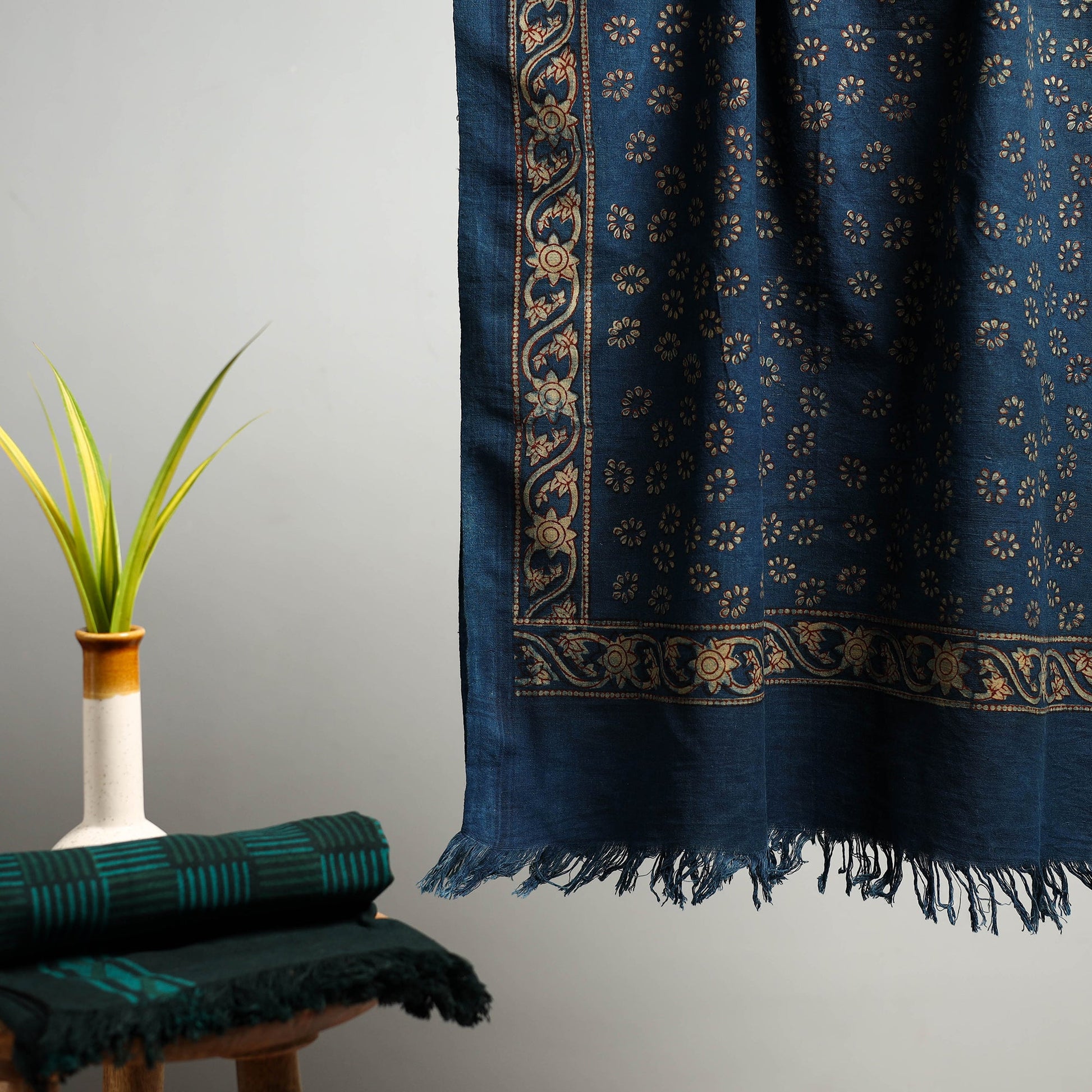 Blue - Akola Block Print Pure Handloom Cotton Towel 20