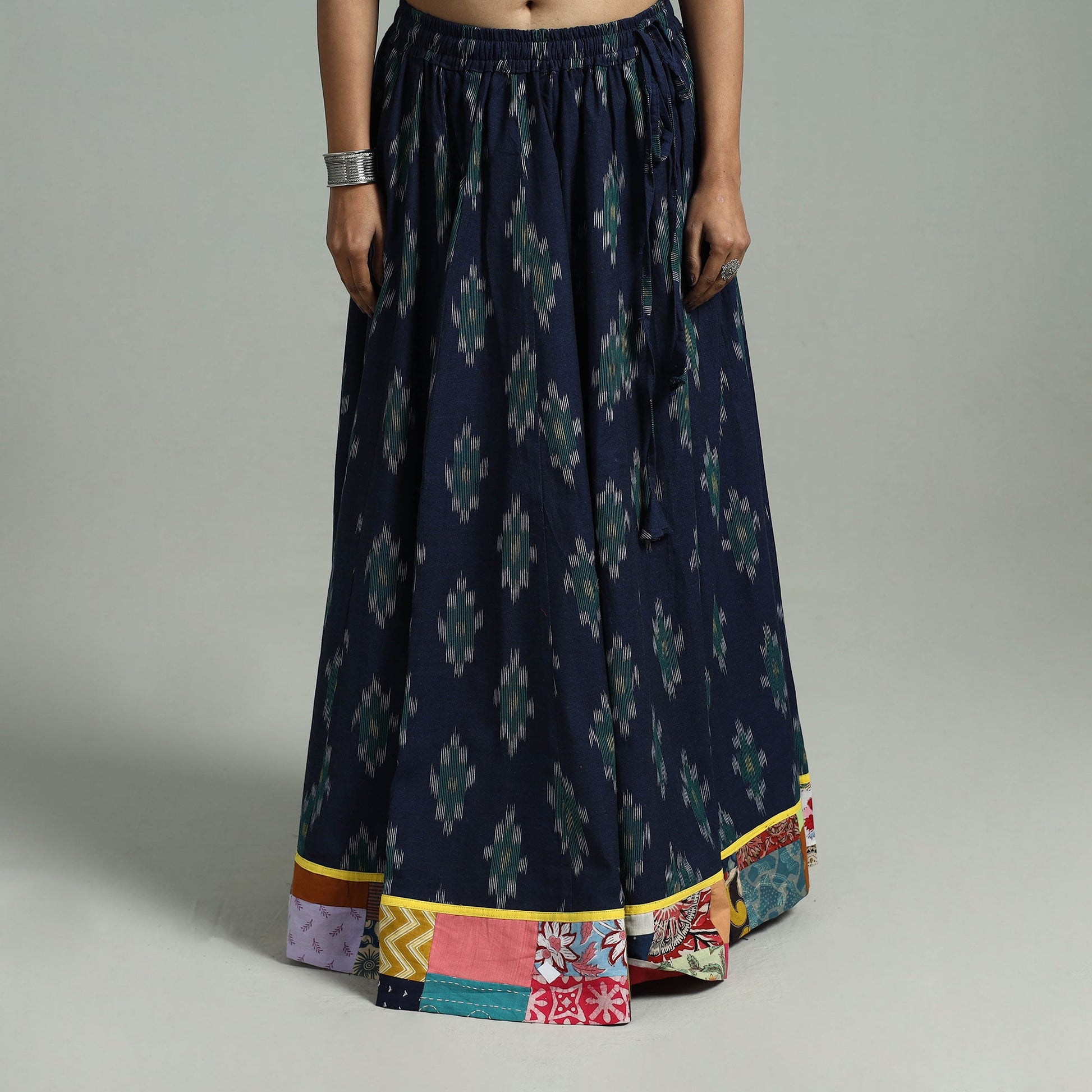 Blue - 24 Kali Patchwork Cotton Pochampally Ikat Skirt 35