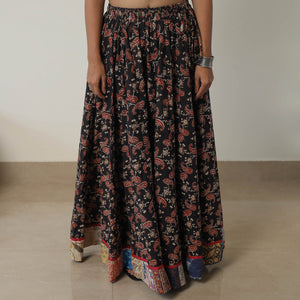 Black - Bagru Block Printed 24 Kali Patchwork Cotton Long Skirt 36