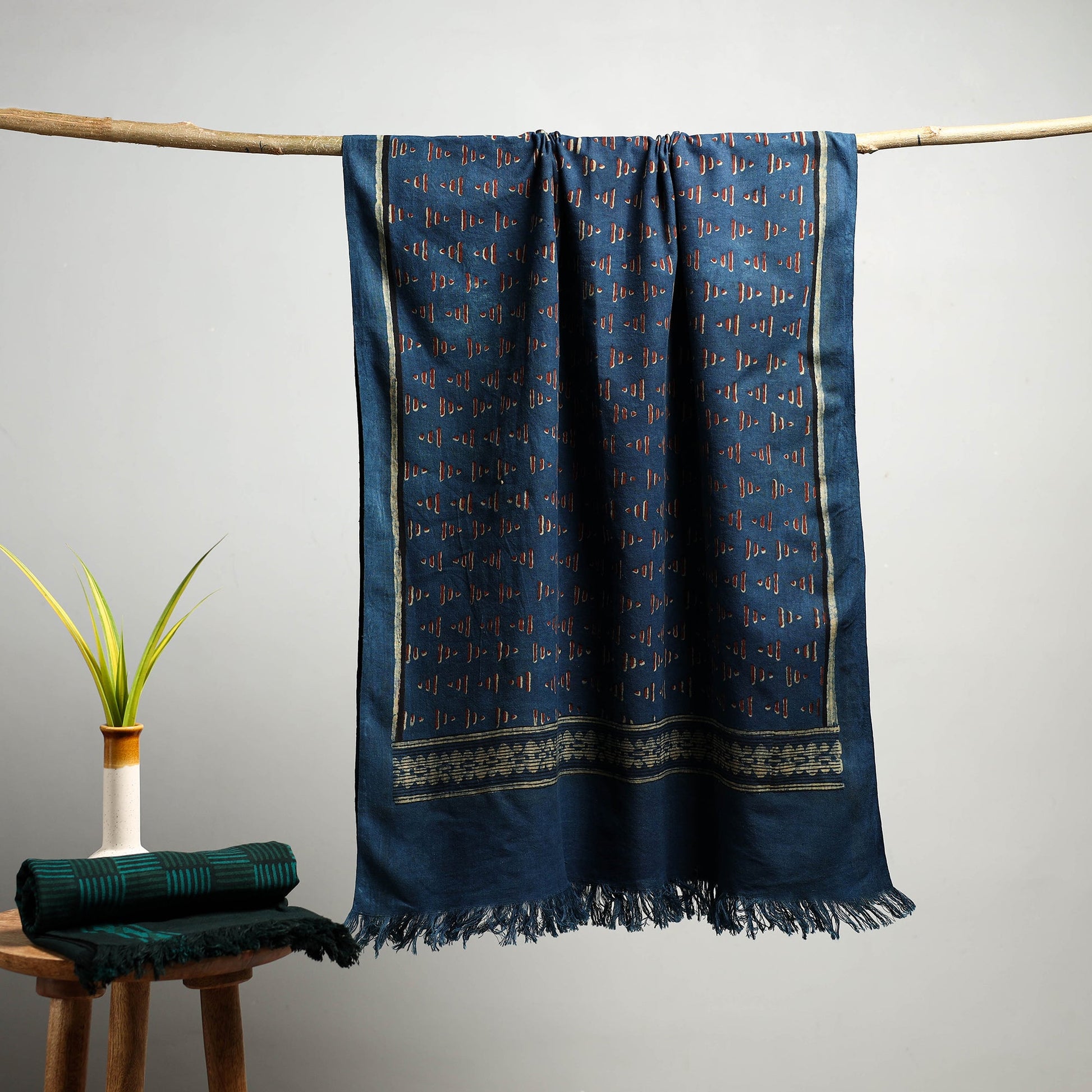 Blue - Akola Block Print Pure Handloom Cotton Towel 22