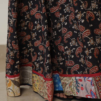 Black - Bagru Block Printed 24 Kali Patchwork Cotton Long Skirt 36