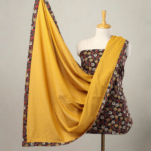 Black - 3pc Cotton Kalamkari Print Kurta with Plain Dupatta 06