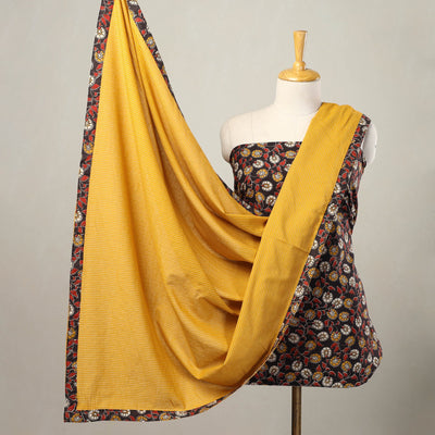 Black - 3pc Cotton Kalamkari Print Kurta with Plain Dupatta 06