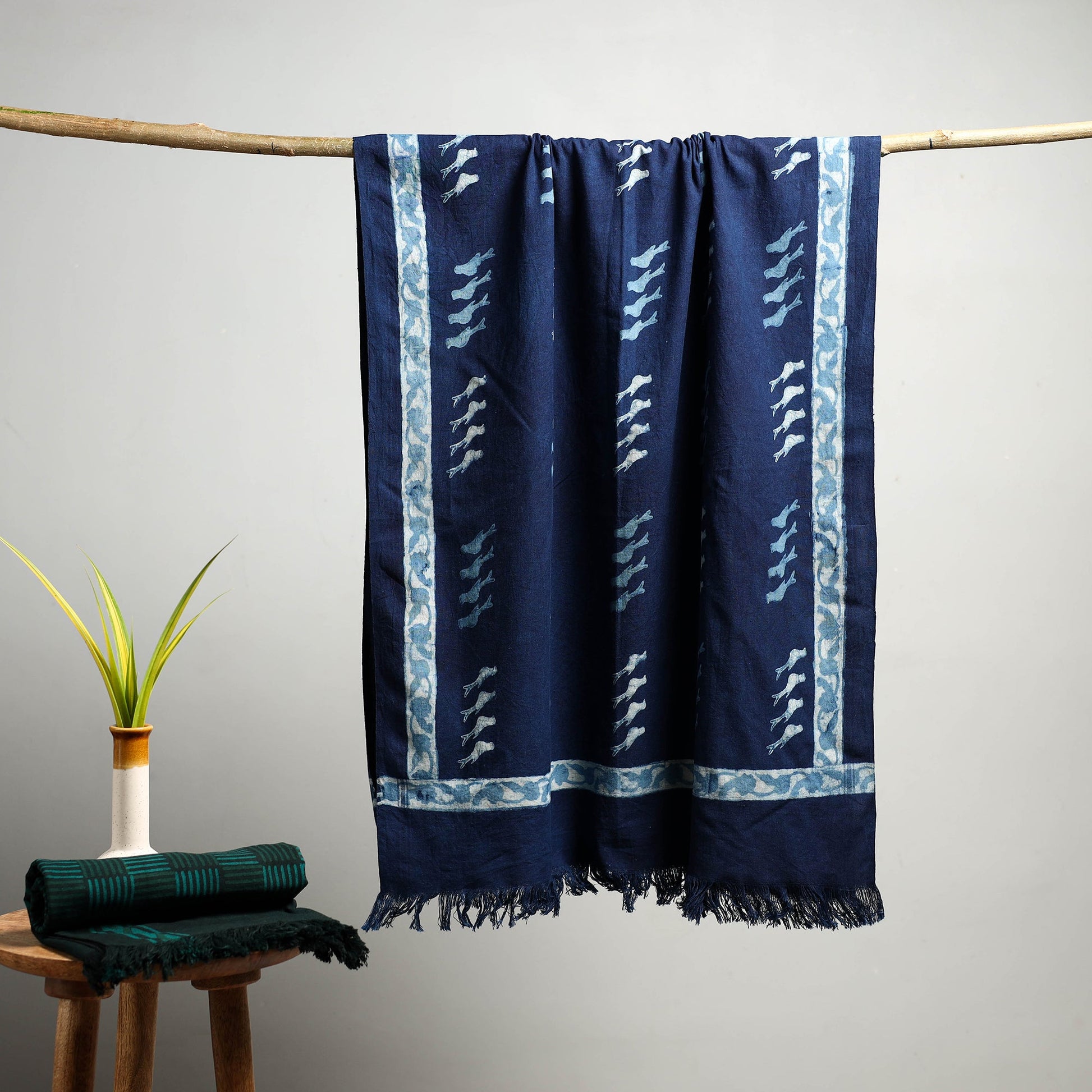 Blue - Akola Block Print Pure Handloom Cotton Towel 23
