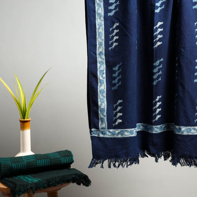Blue - Akola Block Print Pure Handloom Cotton Towel 23