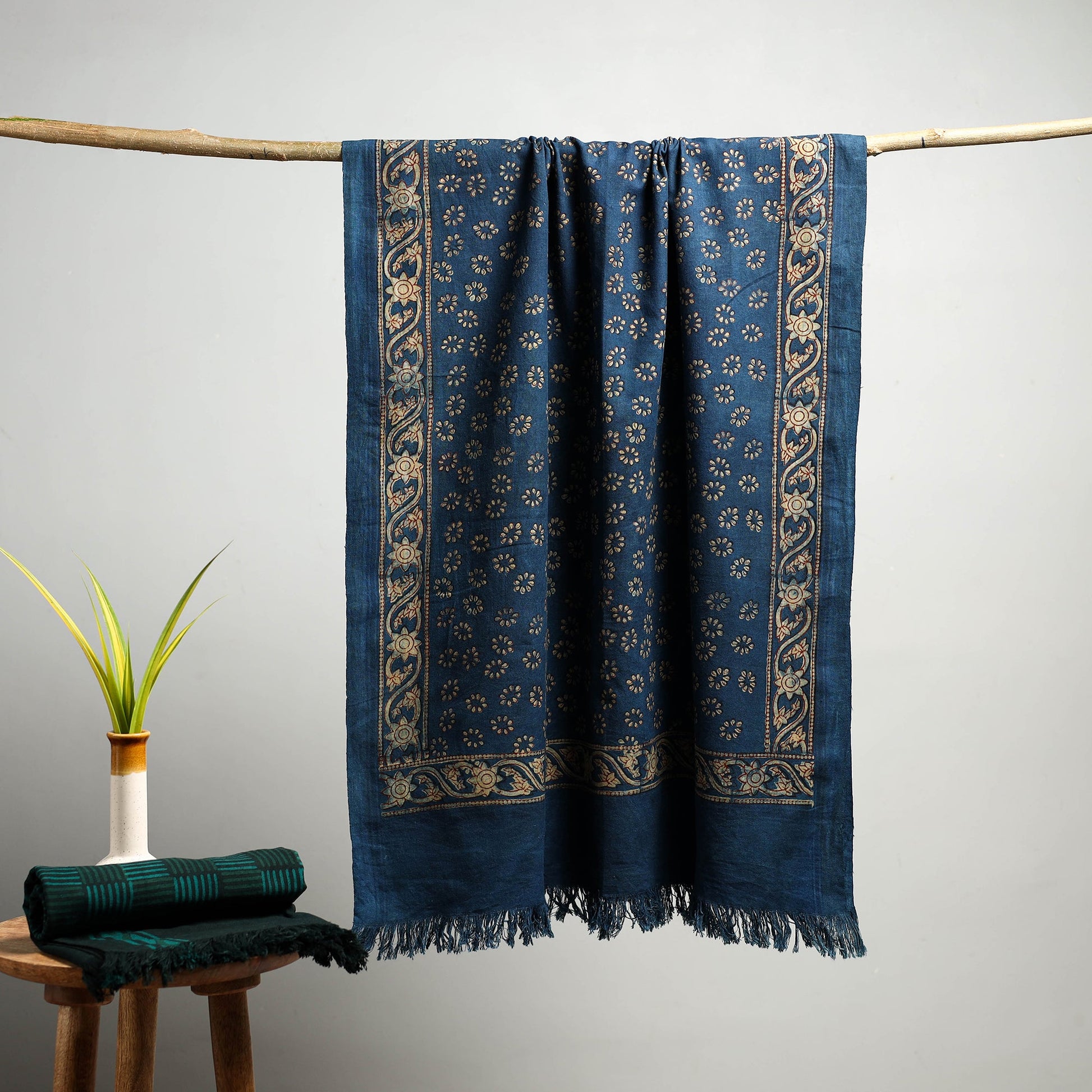 Blue - Akola Block Print Pure Handloom Cotton Towel 24
