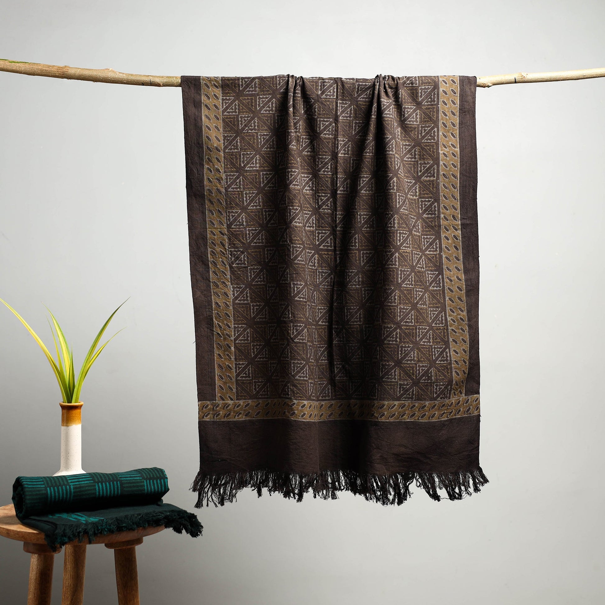 Brown - Akola Block Print Pure Handloom Cotton Towel 25