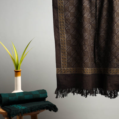 Brown - Akola Block Print Pure Handloom Cotton Towel 25