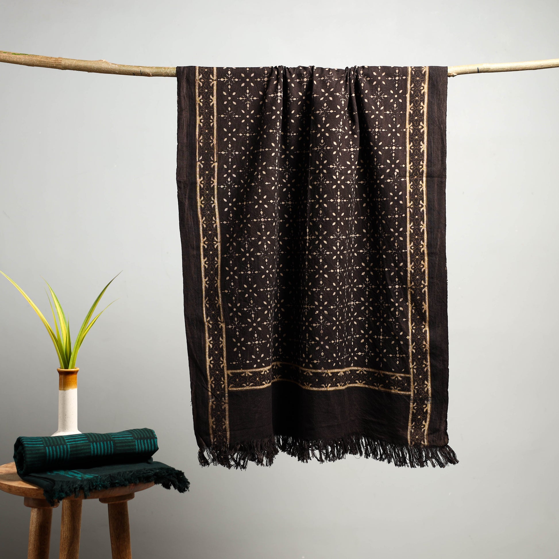 Brown - Akola Block Print Pure Handloom Cotton Towel 26