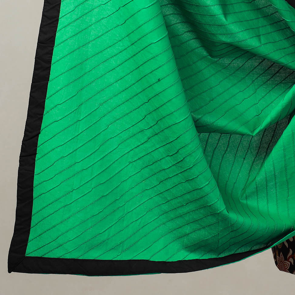 Black - 3pc Cotton Kalamkari Print Kurta with Plain Dupatta 15