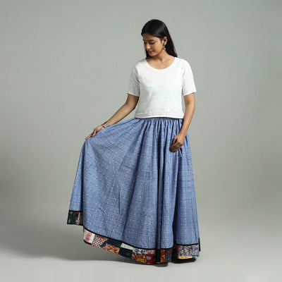 Blue - 24 Kali Patchwork Cotton Pochampally Ikat Skirt 41
