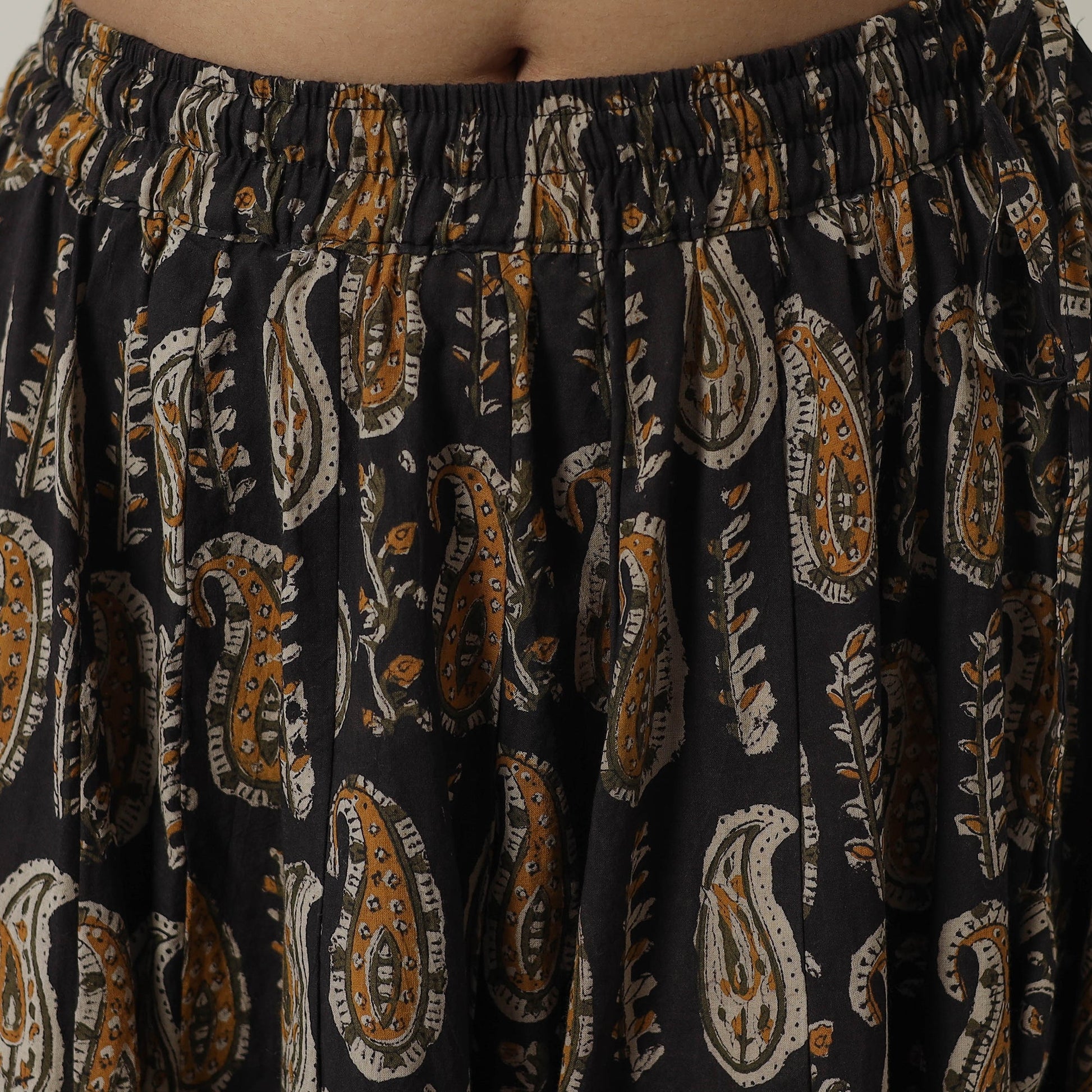 Black - Bagru Block Printed 24 Kali Patchwork Cotton Long Skirt 40