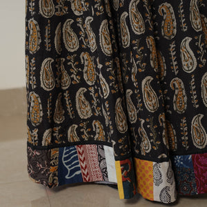 Black - Bagru Block Printed 24 Kali Patchwork Cotton Long Skirt 40