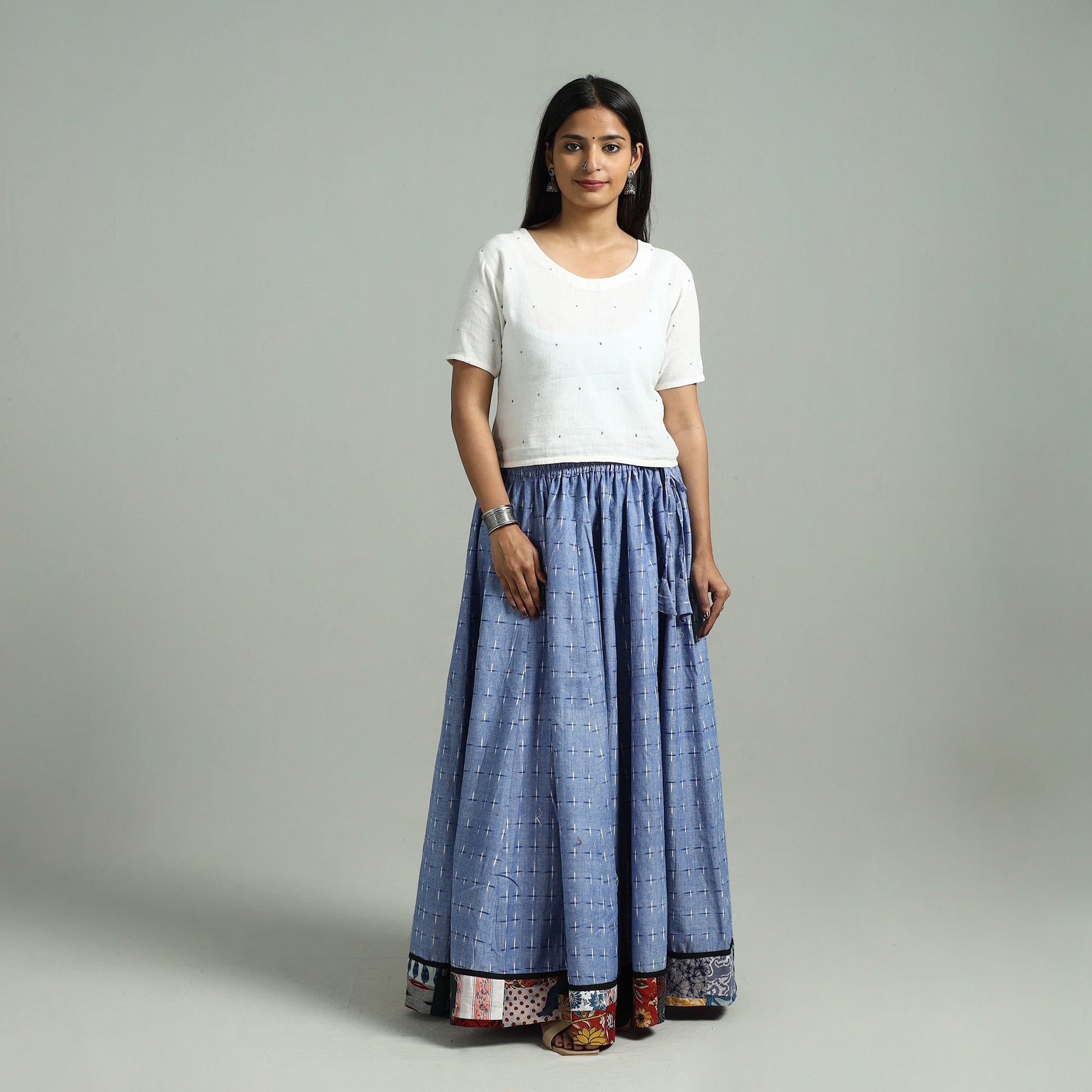 Blue - 24 Kali Patchwork Cotton Pochampally Ikat Skirt 41
