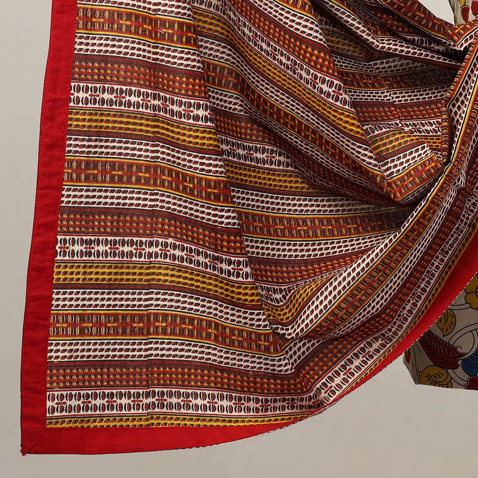 Beige - 3pc Cotton Kalamkari Print Dress Material 22