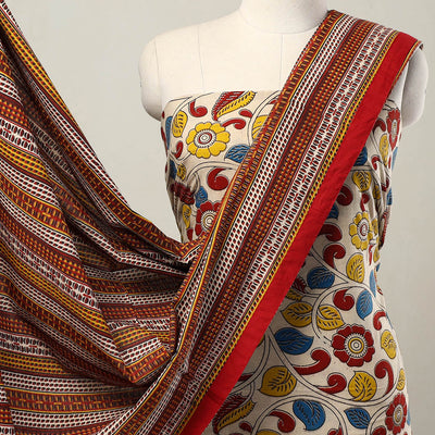 Beige - 3pc Cotton Kalamkari Print Dress Material 22