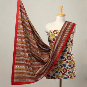Beige - 3pc Cotton Kalamkari Print Dress Material 22