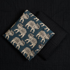 Blue - 3pc Cotton Kalamkari Print Kurta with Plain Dupatta 12