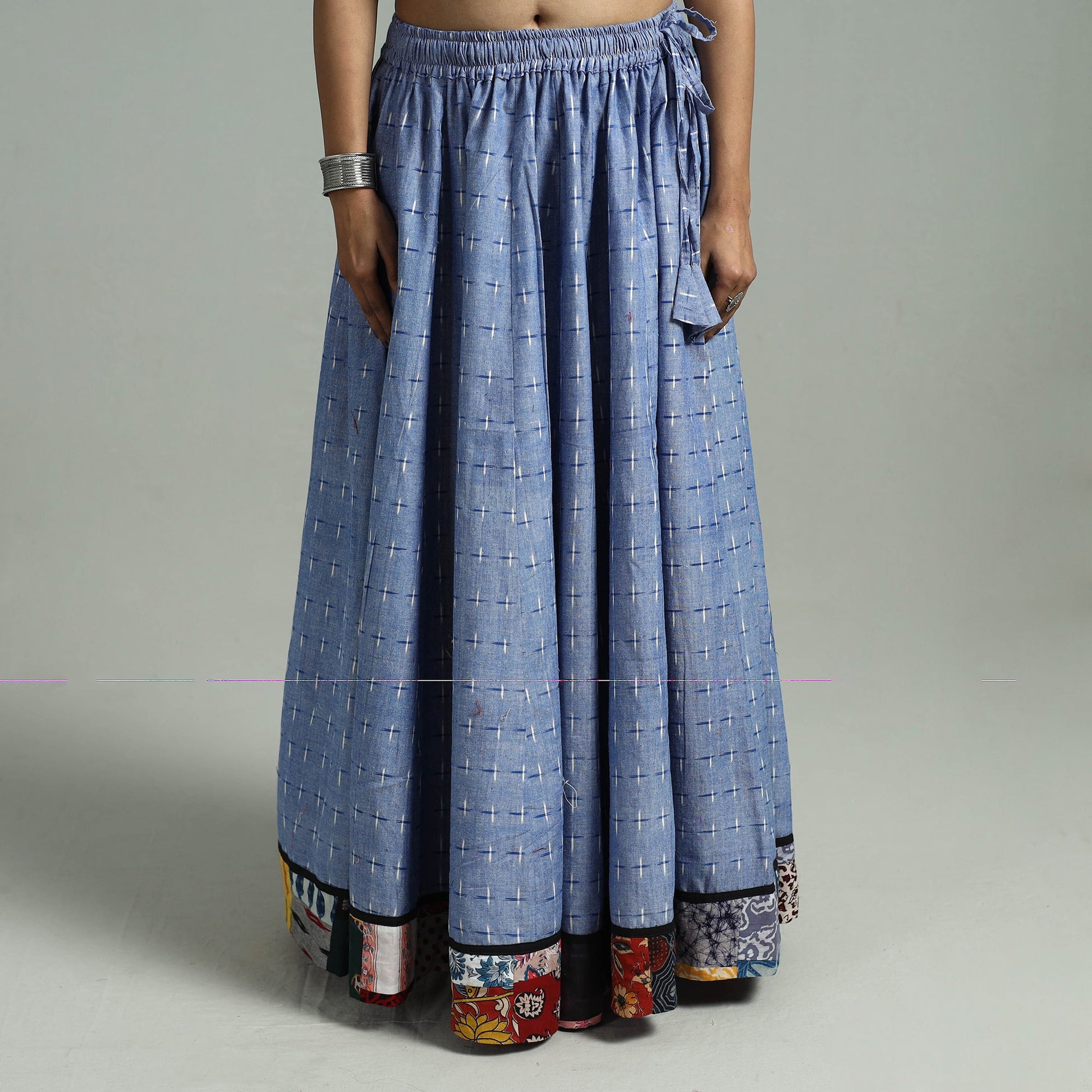Blue - 24 Kali Patchwork Cotton Pochampally Ikat Skirt 41