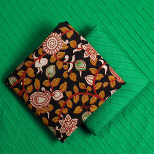 Black - 3pc Cotton Kalamkari Print Kurta with Plain Dupatta 15