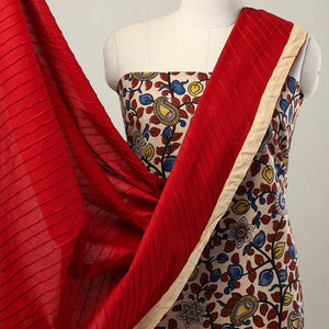 Beige - 3pc Cotton Kalamkari Print Kurta with Plain Dupatta 30