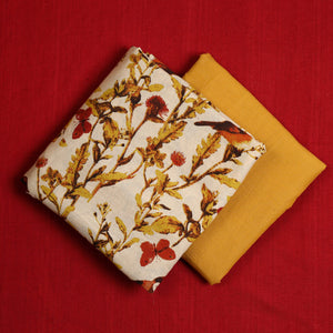 Beige - 3pc Cotton Kalamkari Print Kurta with Plain Dupatta 16