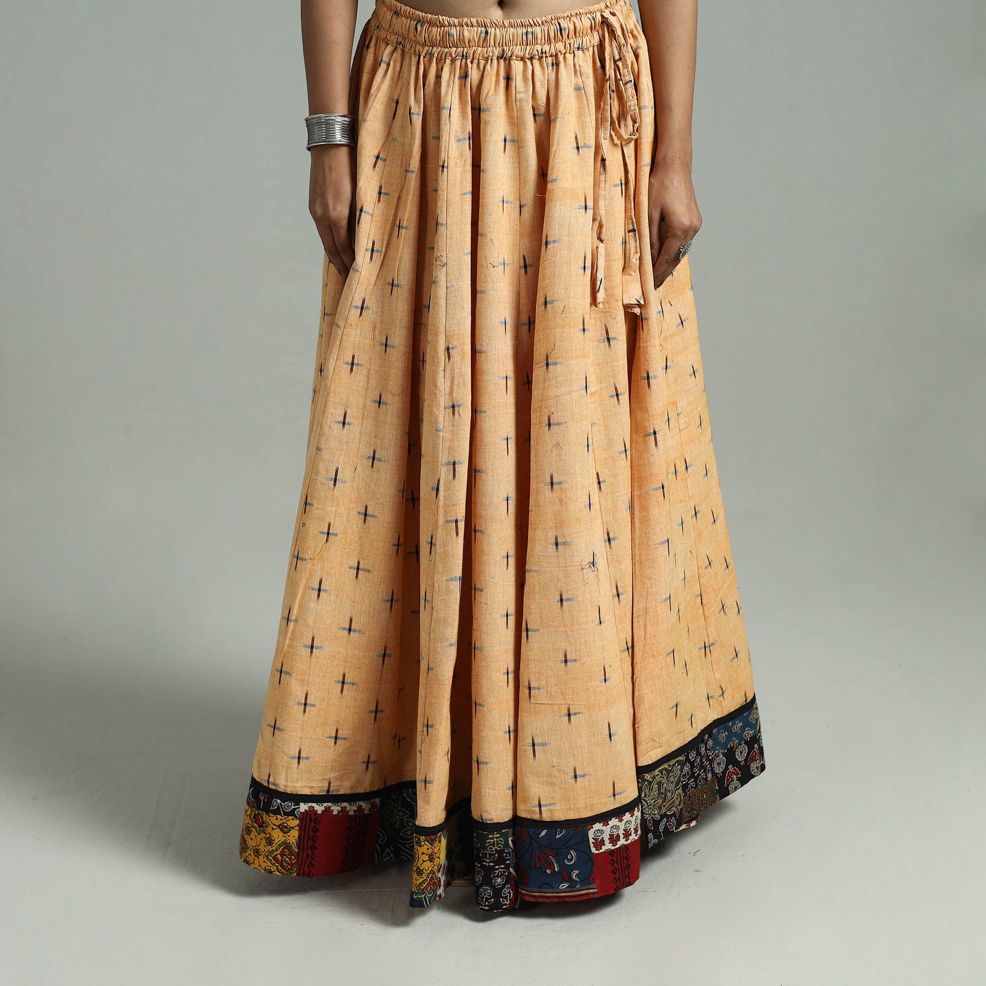 Beige - 24 Kali Patchwork Cotton Pochampally Ikat Skirt 44