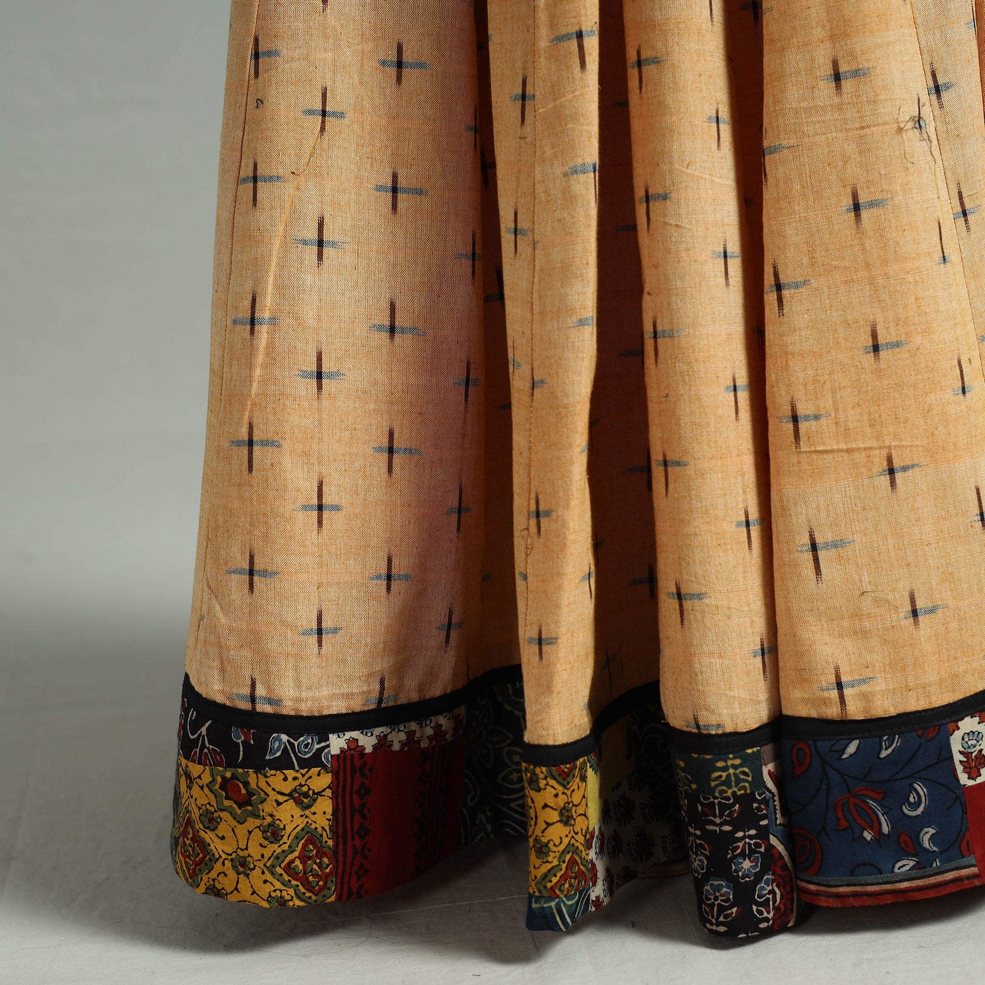 Beige - 24 Kali Patchwork Cotton Pochampally Ikat Skirt 44