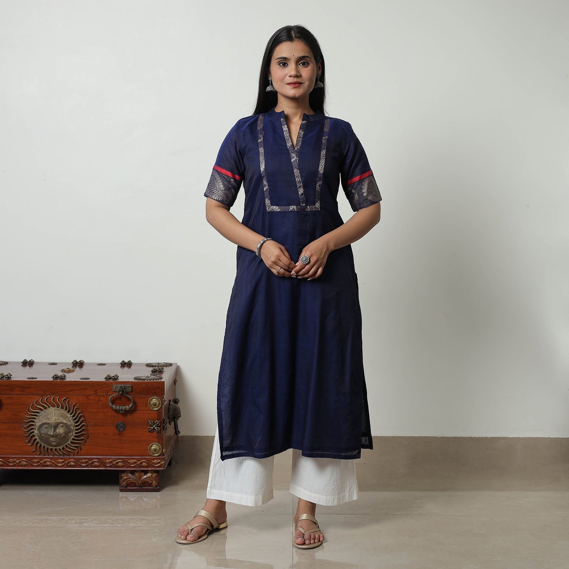 Blue - Dharwad Mercerised Cotton Straight Kurta 21