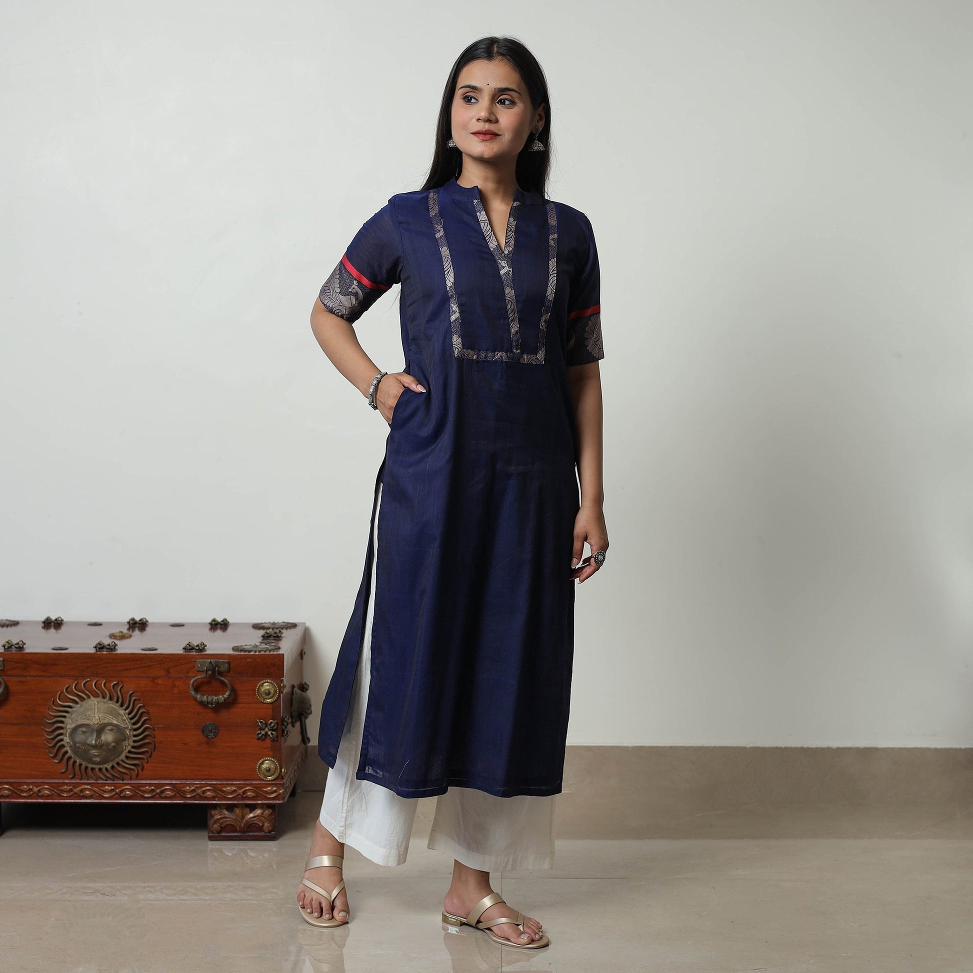 Blue - Dharwad Mercerised Cotton Straight Kurta 21