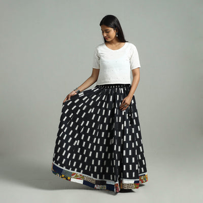 Black - 24 Kali Patchwork Cotton Pochampally Ikat Skirt 46