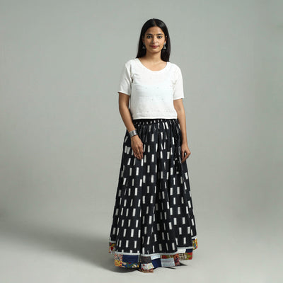 Black - 24 Kali Patchwork Cotton Pochampally Ikat Skirt 46