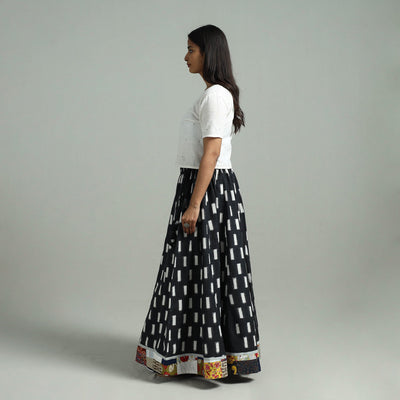 Black - 24 Kali Patchwork Cotton Pochampally Ikat Skirt 46