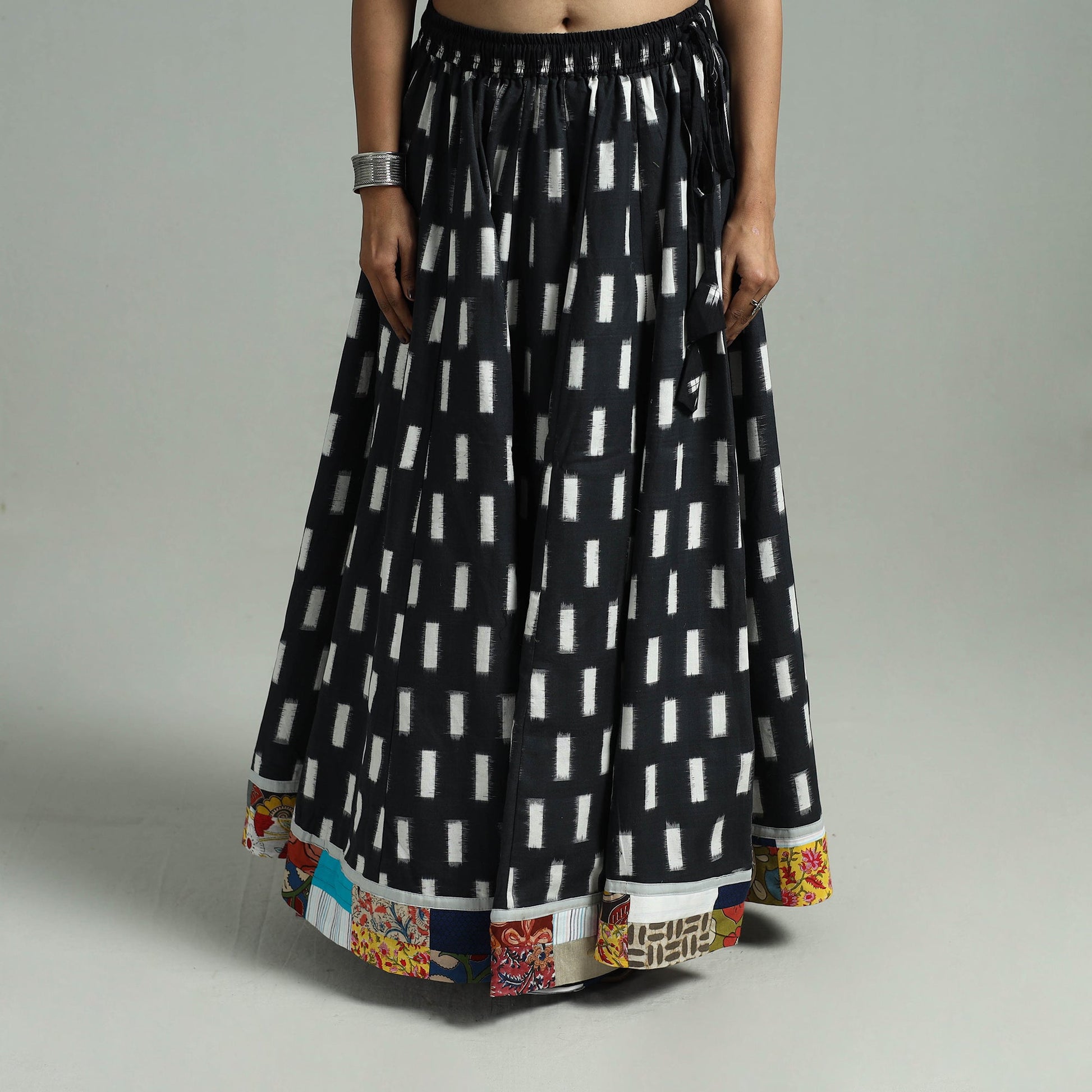 Black - 24 Kali Patchwork Cotton Pochampally Ikat Skirt 46