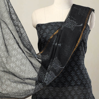 Black - 3pc Block Print Kota Cotton Batik Dress Material 01