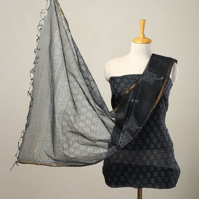 Black - 3pc Block Print Kota Cotton Batik Dress Material 01