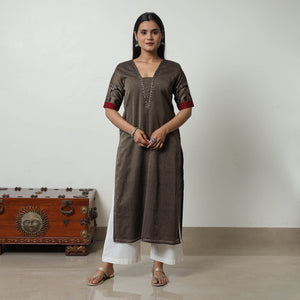 Brown - Dharwad Mercerised Cotton Straight Kurta 01