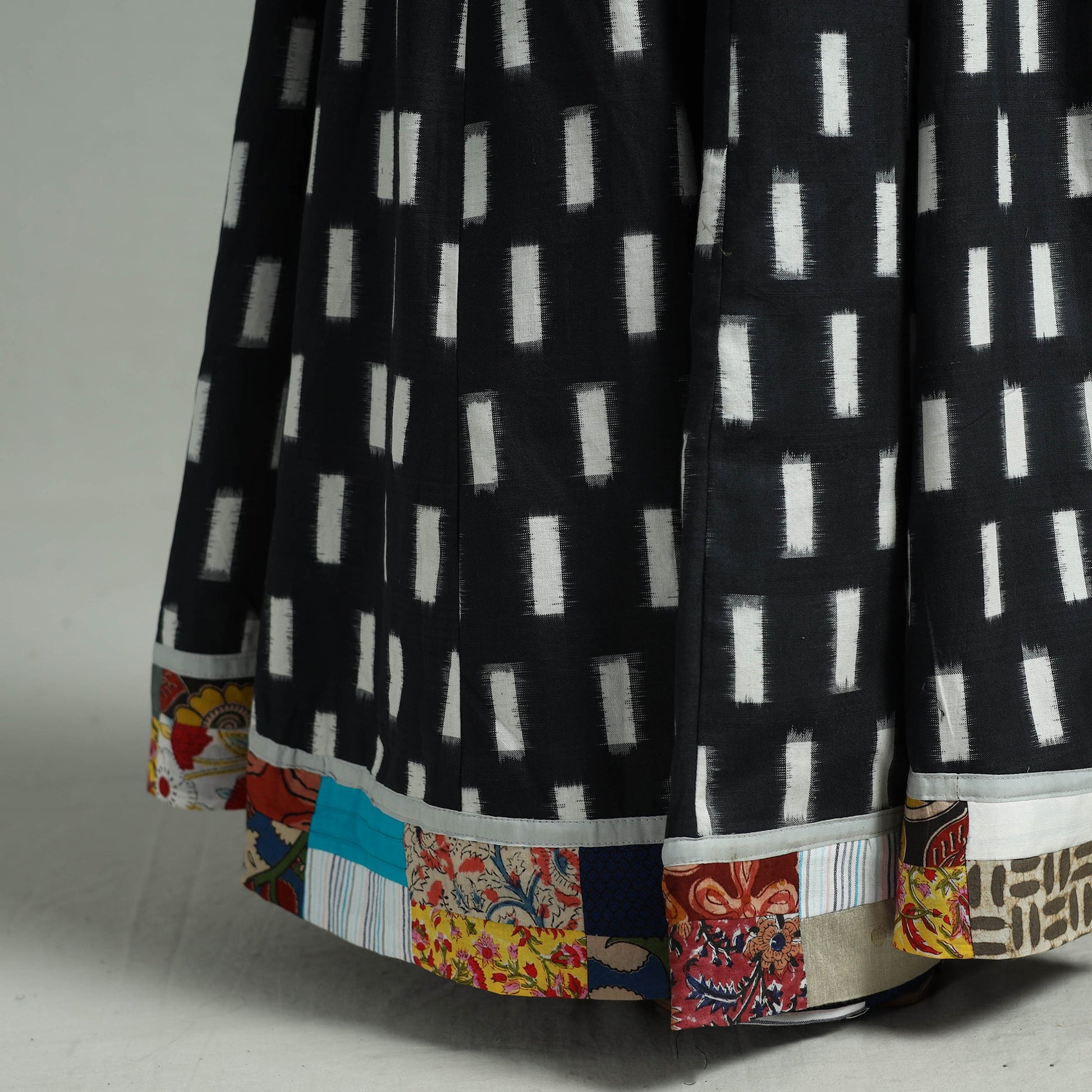 Black - 24 Kali Patchwork Cotton Pochampally Ikat Skirt 46