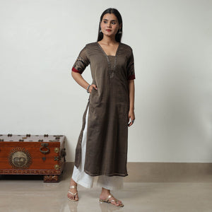 Brown - Dharwad Mercerised Cotton Straight Kurta 01
