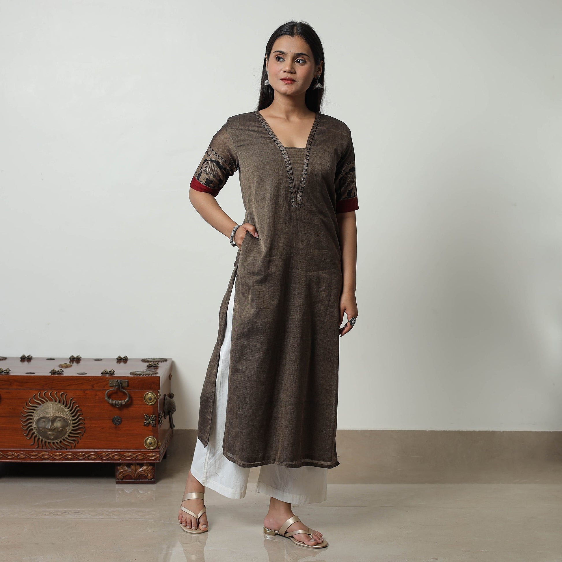 Brown - Dharwad Mercerised Cotton Straight Kurta 01