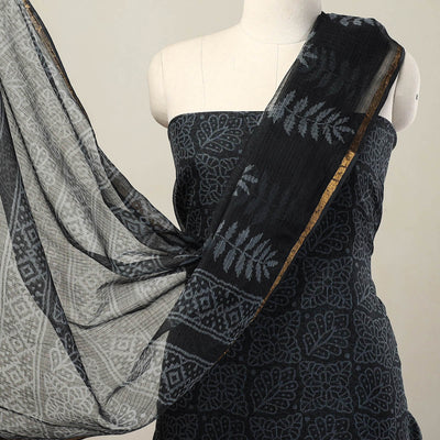 Black - 3pc Block Print Kota Cotton Batik Dress Material 03