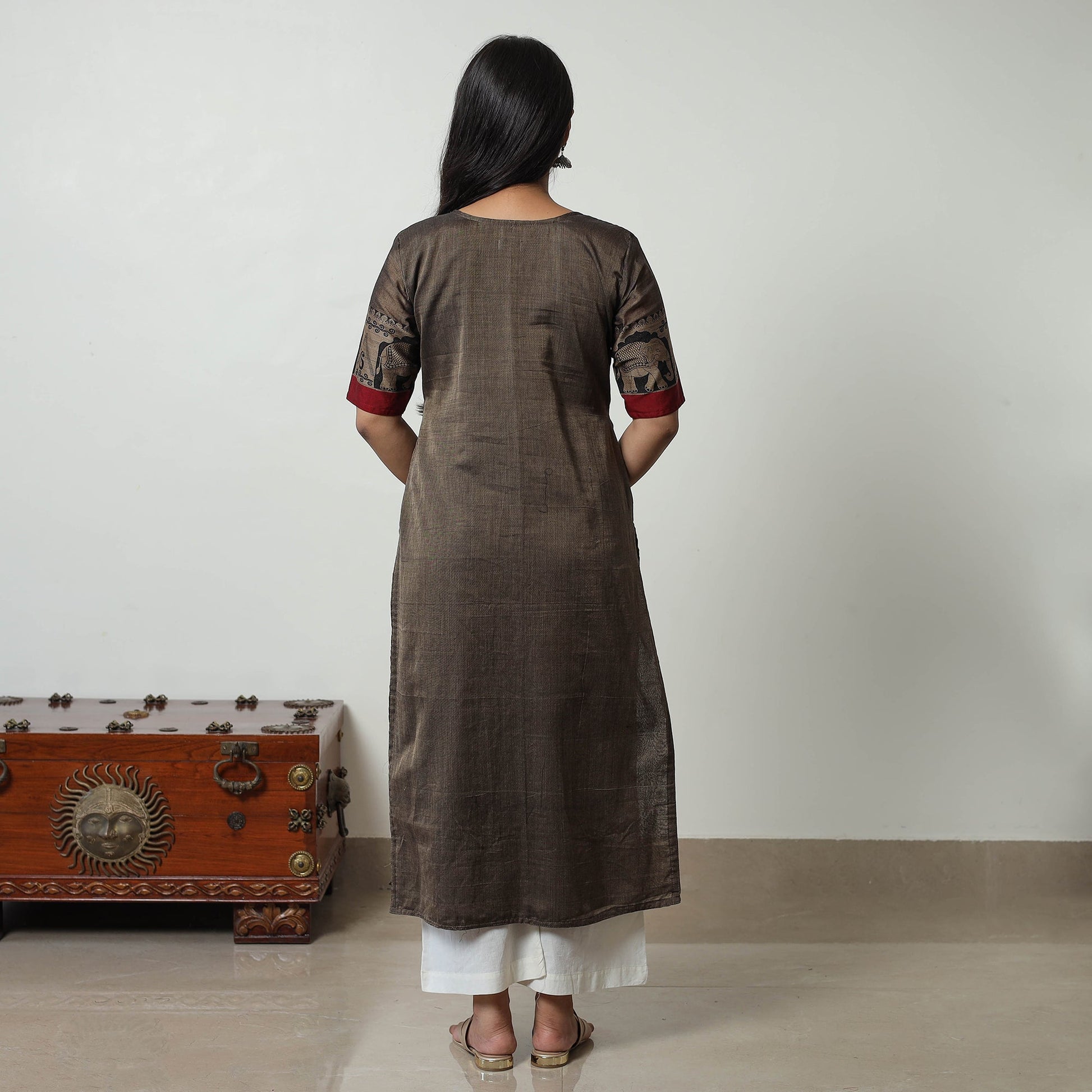 Brown - Dharwad Mercerised Cotton Straight Kurta 01