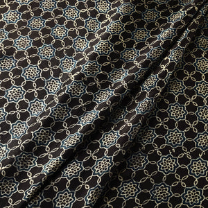 Black - Ajrakh Block Printed Natural Dyed Modal Silk Fabric 05