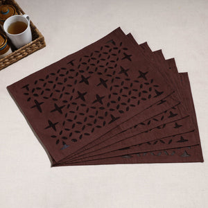 Brown - Applique Cut work Cotton Table Mats (set of 6)