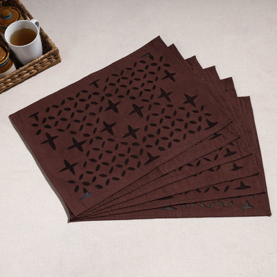 Brown - Applique Cut work Cotton Table Mats (set of 6)